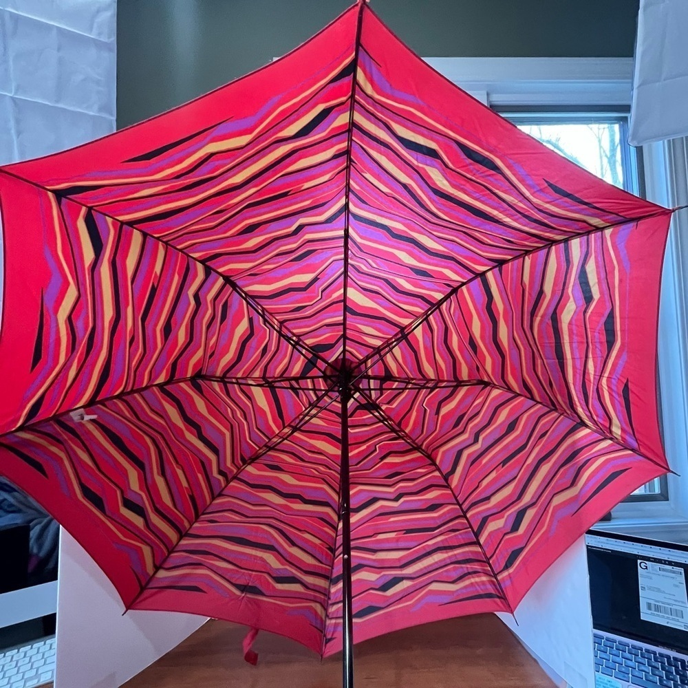 Vintage Yves Saint Laurent Umbrella Pink Purple Black Tan